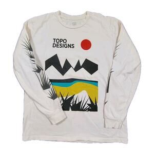 Topo Designs Graphic Logo T Shirt Men's M Cream Long Sleeve Logo Classic Fit